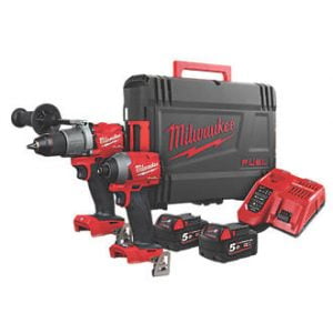 MILWAUKEE M18 ONEPP2A2-502X FUEL 18V 5.0AH LI-ION REDLITHIUM BRUSHLESS CORDLESS ONE-KEY PERCUSSION DRILL & IMPACT DRIVER TWIN PACK