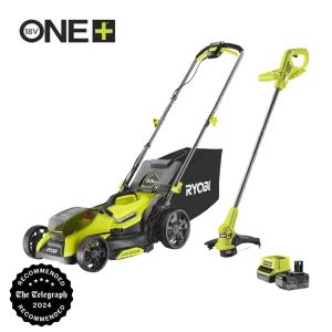 RYOBI 18V ONE+ HP Brushless 33cm Lawnmower & 23cm Grass Trimmer (1 x 4.0Ah) RY18LMX33ALT23A-140