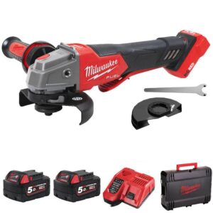 Milwaukee M18FSAGV115XPDB-502X M18 FUEL 115mm Variable Speed FIXTEC Braking Angle Grinder with Paddle Switch