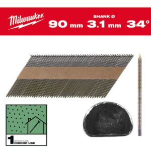 Milwaukee 90mm Bright Ring Shank 34° D-Head Framing Nails  4932492604