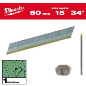 Milwaukee 50mm 15 Gauge Galvanised Brad Nails 4932492577