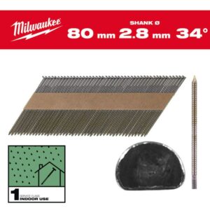 Milwaukee 80mm Bright Ring Shank 34° D-Head Framing Nails 4932492603