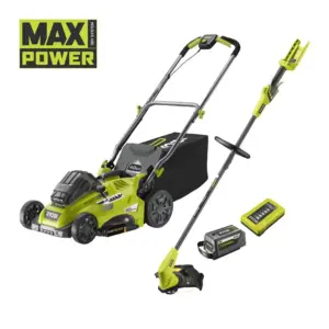 RYOBI 36V MAX POWER Cordless 40cm Lawnmower & 28/33cm Grass Trimmer Starter Kit (1 x 6Ah)