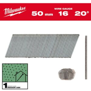 Milwaukee 50mm 16 Gauge Galvanised 20° Thin Head Brad Nails
