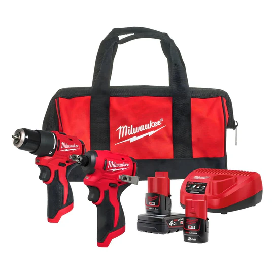 Milwaukee 12V Brushless Compact Twin Pack with 2 x Batteries, Charger & Bag