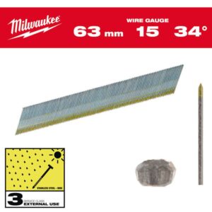 Milwaukee 63mm 15 Gauge Stainless 34° Brad Nails 4932492581