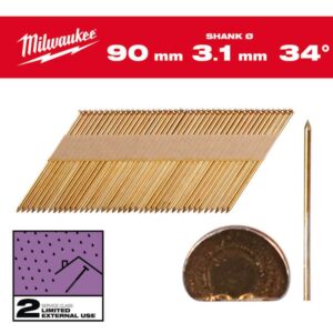 Milwaukee 90mm Galvanised Smooth Shank 34° D-Head Framing Nails 4932492605