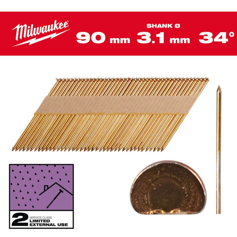Milwaukee 90mm Galvanised Smooth Shank 34° D-Head Framing Nails 4932492605