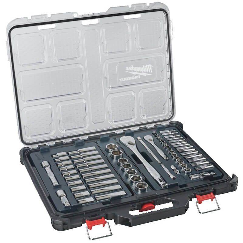 Milwaukee 63 Piece 1/4" & 1/2" Ratchet & Socket PackOut Set 4932493661